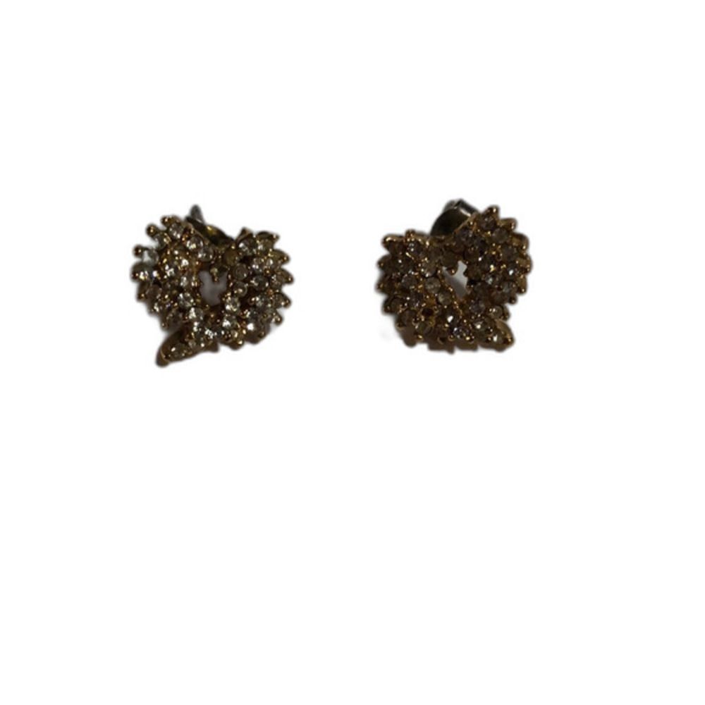 Gold Tone Heart Rhinestone Stud Earrings Womens Jewelry Gift‎ Sparkly